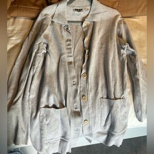 DKNY Light Gray Button-Front Knit Shirt Jacket